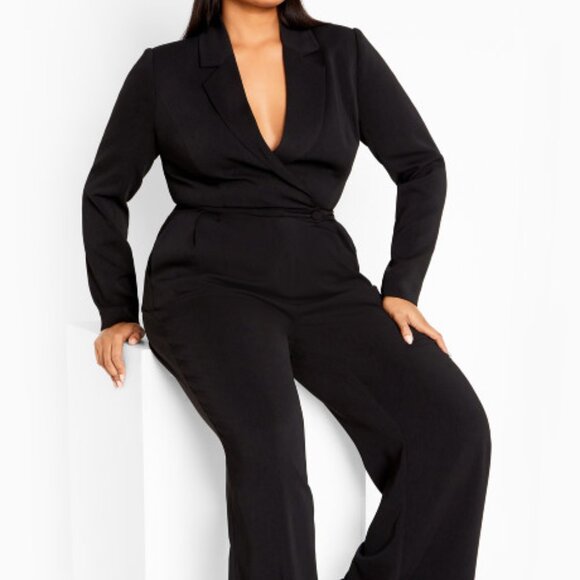 NWT City Chic Womens Aurelia Jumpsuit Long Sleeve Faux Wrap Black Plus Size M/18 - Picture 11 of 12
